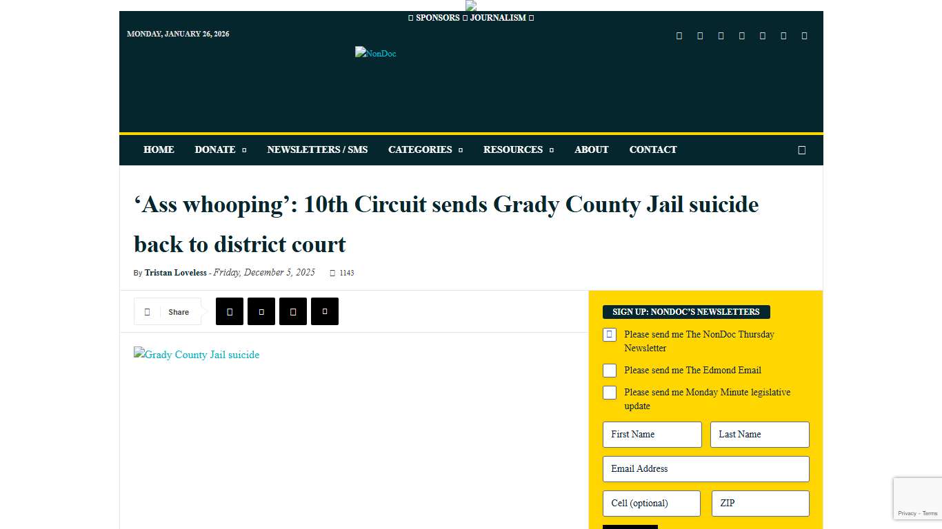 ‘Ass whooping’: 10th Circuit sends Grady County Jail suicide back to district court