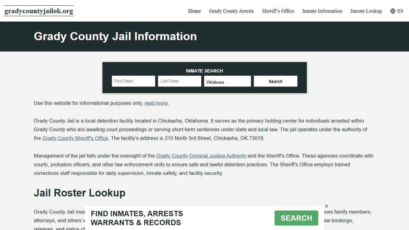 Grady County, OK Jail Roster, Inmate Info